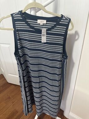 LOFT Navy & White Striped Midi Tank Dress